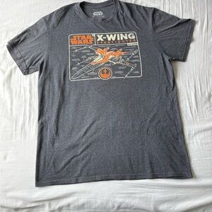 Mens Star Wars X-Wing Star Fighter T-Shirt Gray Short Sleeve Crew Neck